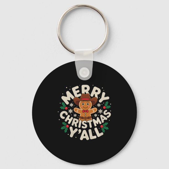 Merry Christmas Yall Gingerbread Cowboy Howdy West Keychain (Front)