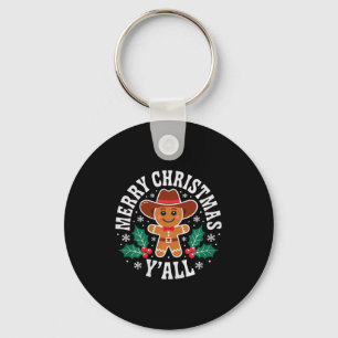 Merry Christmas Yall Gingerbread Cowboy Howdy West Keychain
