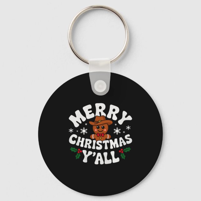 Merry Christmas Yall Gingerbread Cowboy Howdy West Keychain (Front)