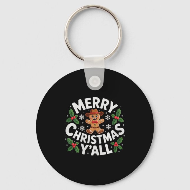 Merry Christmas Yall Gingerbread Cowboy Howdy West Keychain (Front)