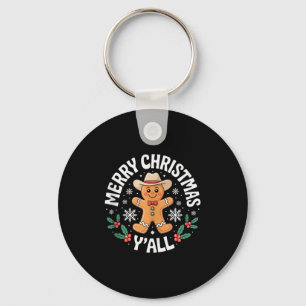 Merry Christmas Yall Gingerbread Cowboy Howdy West Keychain