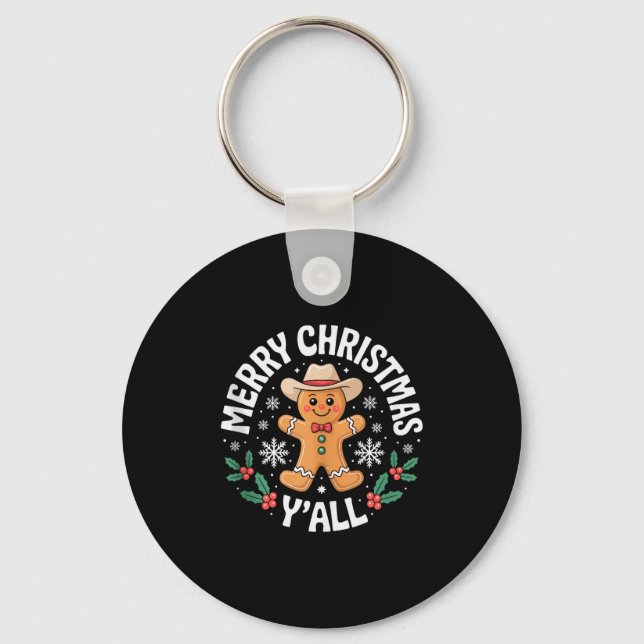 Merry Christmas Yall Gingerbread Cowboy Howdy West Keychain (Front)