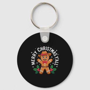 Merry Christmas Yall Gingerbread Cowboy Howdy West Keychain