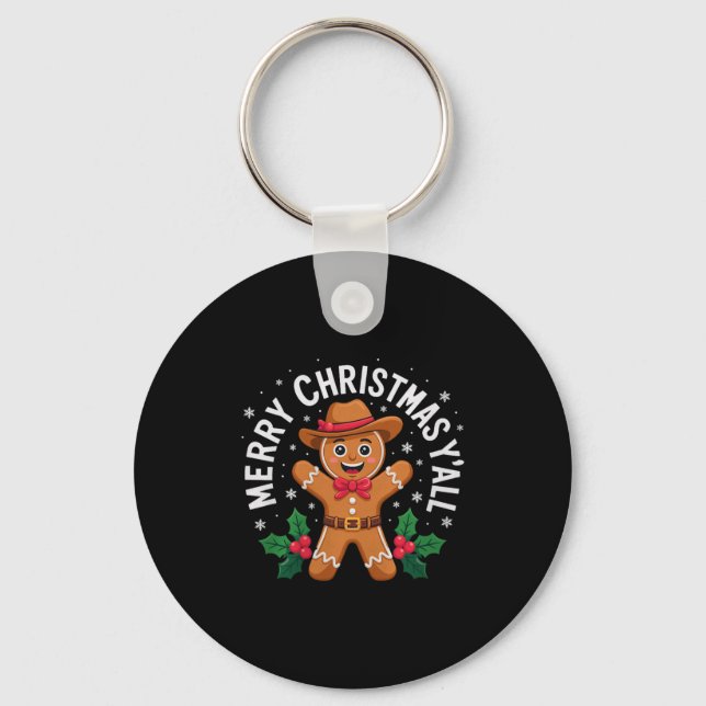 Merry Christmas Yall Gingerbread Cowboy Howdy West Keychain (Front)