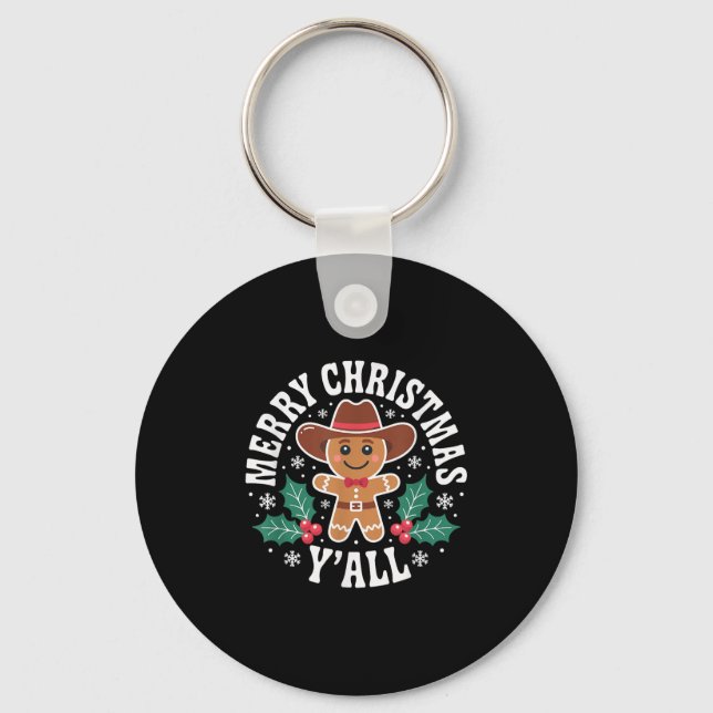 Merry Christmas Yall Gingerbread Cowboy Howdy West Keychain (Front)