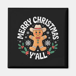 Merry Christmas Yall Gingerbread Cowboy Howdy West Magnet