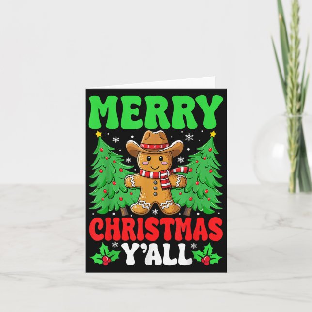 Merry Christmas Yall Gingerbread Cowboy Xmas Howdy Card (Front)