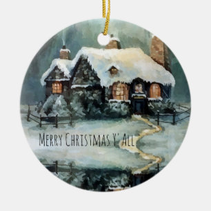 Merry Christmas Y'All Marvellous Winter Night Ceramic Ornament