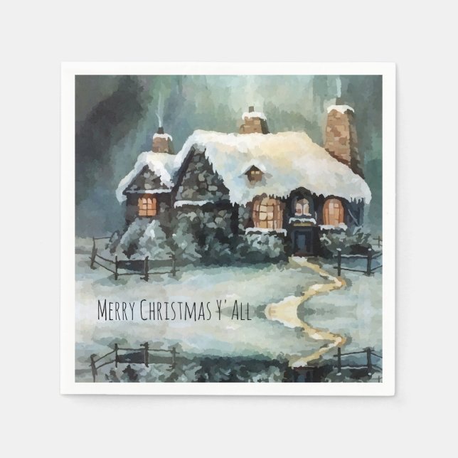 Merry Christmas Y'All Marvellous Winter Night   Napkin (Front)