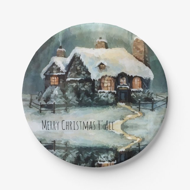 Merry Christmas Y'All Marvellous Winter Night   Paper Plate (Front)