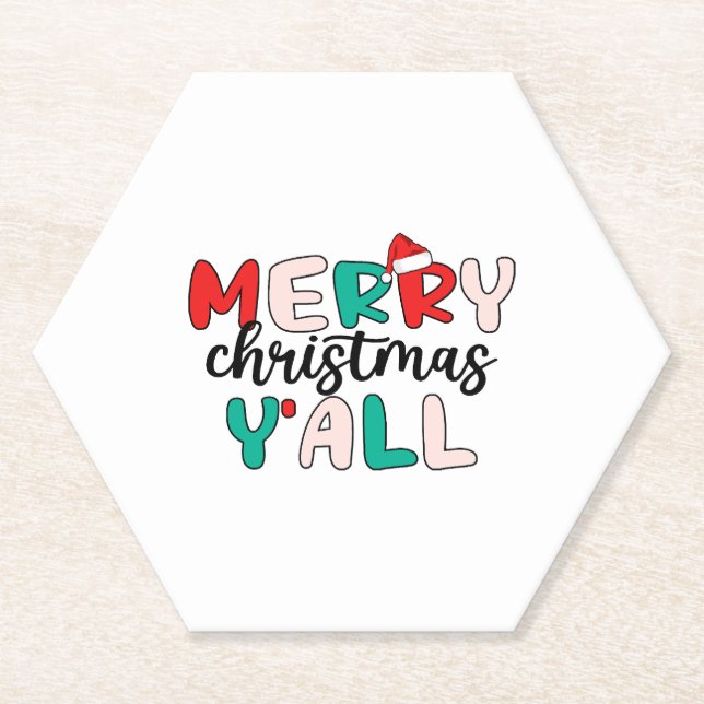 Merry Christmas Y'all Paper Coaster (Front)