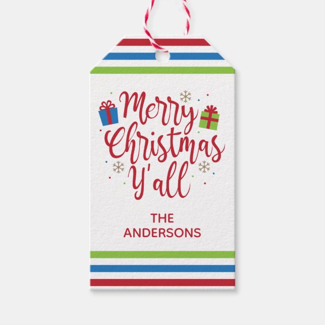 Merry Christmas Y'all Personalized Gift Tags (Front)