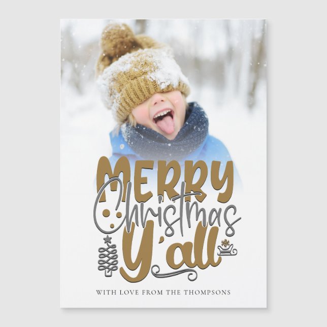 Merry Christmas Y'All Photo Artsy Script Magnet (Front)