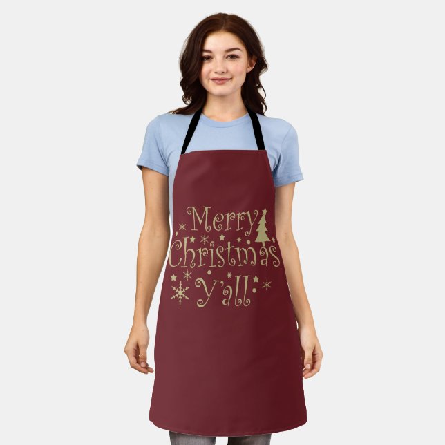 Merry Christmas yall pine tree decorated Apron (Worn)