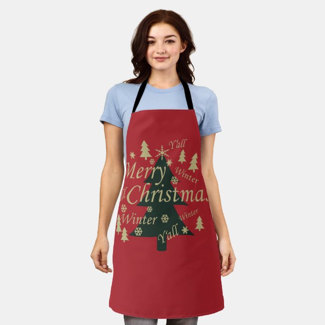 Merry Christmas yall pine tree decorated Apron (Worn)