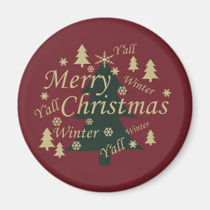 Merry Christmas yall pine tree decorated Magnet