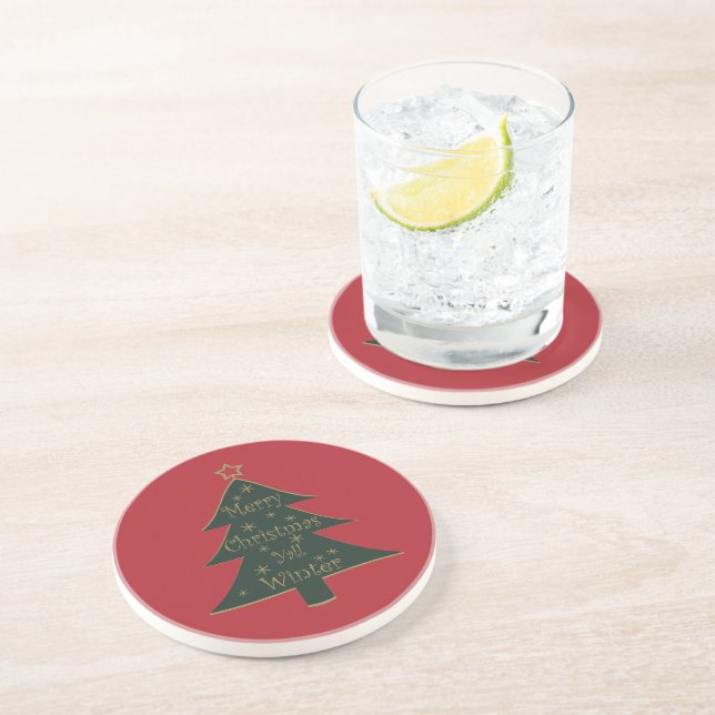 Merry Christmas yall pine tree decorations Coaster (Side)