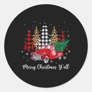 Merry Christmas Y'all Red Truck Christmas Family M Classic Round Sticker