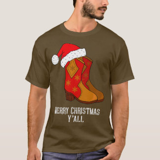 Merry Christmas Yall Red Western Cowboy Boots T-Shirt