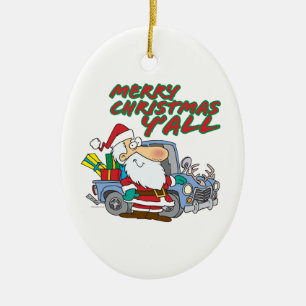 merry christmas yall redneck santa ceramic ornament