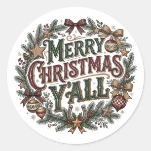 Merry Christmas Y'all Rustic Holiday Sticker