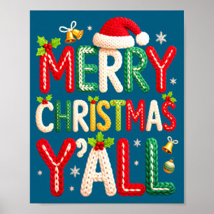 Merry Christmas Y'all Santa Crochet Knitting Quilt Poster