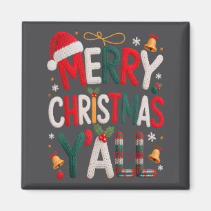 Merry Christmas Y'all Santa Hat Crochet Knitting Q Magnet