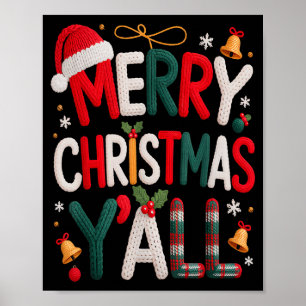 Merry Christmas Y'all Santa Hat Crochet Knitting Q Poster