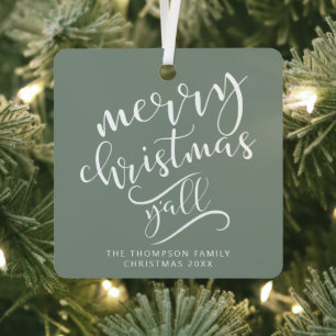 Merry Christmas Y'all Texas Holiday Photo Metal Ornament