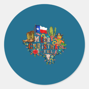 Merry Christmas Y'all Texas Map Santa Hat Mens Wom Classic Round Sticker