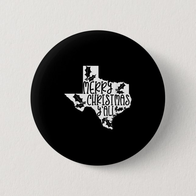 Merry Christmas Yall Texas Mistletoe White Graphic 2 Inch Round Button (Front)