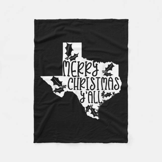 Merry Christmas Yall Texas Mistletoe White Graphic Fleece Blanket (Front)