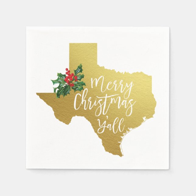 Merry Christmas Y'all Texas State Napkins (Front)