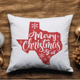 Merry Christmas Y'all Texas State  Throw Pillow