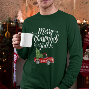 Merry Christmas Y'all Vintage Truck Green M T-Shirt