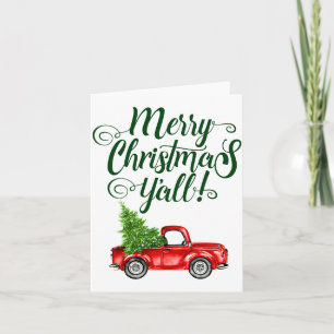 Merry Christmas Yall Vintage Truck White Green  Card