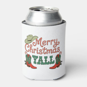 Merry Christmas Yall Western Country Cowboy Xmas Can Cooler