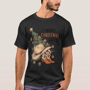 Merry Christmas Y'all Western Cowboy Boots Hat Xma T-Shirt