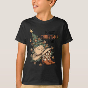 Merry Christmas Y'all Western Cowboy Boots Hat Xma T-Shirt