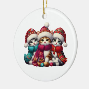 Merry Christmas Yarn Cat Ornament 