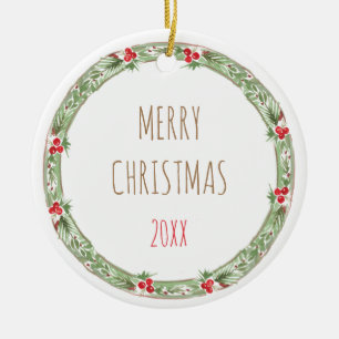 Merry Christmas Year Photo Annual Family Holiday Ceramic Ornament