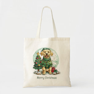 Merry Christmas Yellow Labrador Retriever Dog Tote Bag