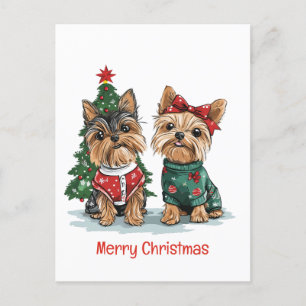 Merry Christmas Yorkie Dogs Holiday Postcard