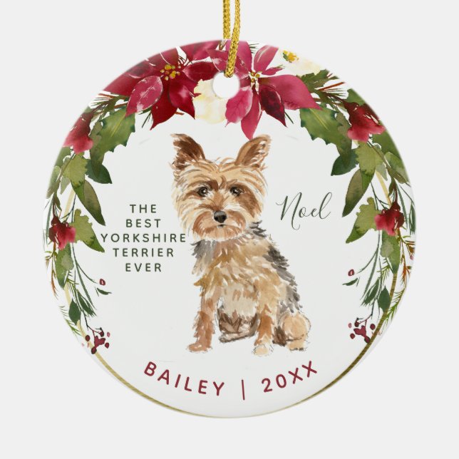Merry Christmas Yorkshire Terrier | Add Dogs Photo Ceramic Ornament (Front)