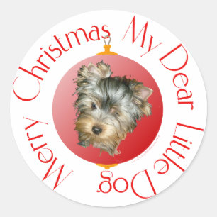 Merry Christmas Yorkshire Terrier Classic Round Sticker