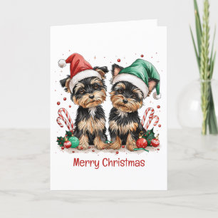 Merry Christmas Yorkshire Terrier Dogs Holiday Card