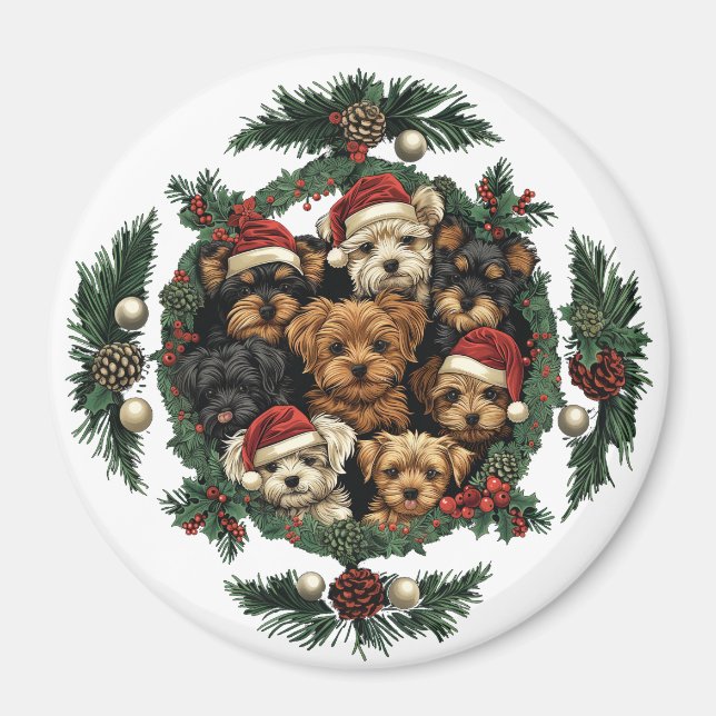 Merry Christmas Yorkshire Terrier Dogs Magnet (Front)
