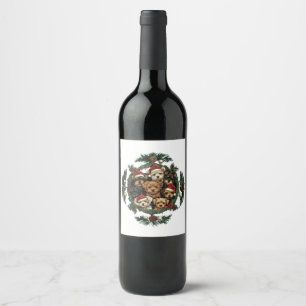 Merry Christmas Yorkshire Terrier Dogs Wine Label