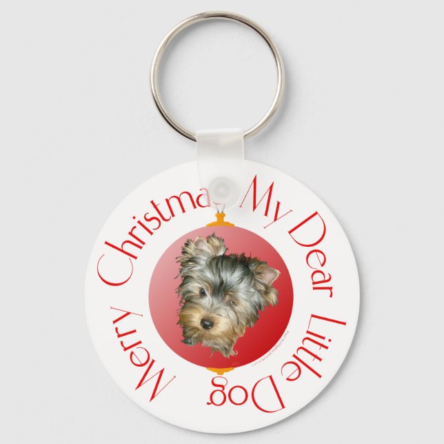Merry Christmas Yorkshire Terrier Keychain (Front)