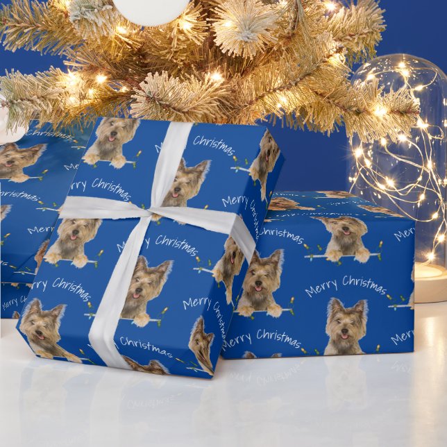 Merry Christmas Yorkshire Terrier On Tinsel Wrapping Paper (Holidays)